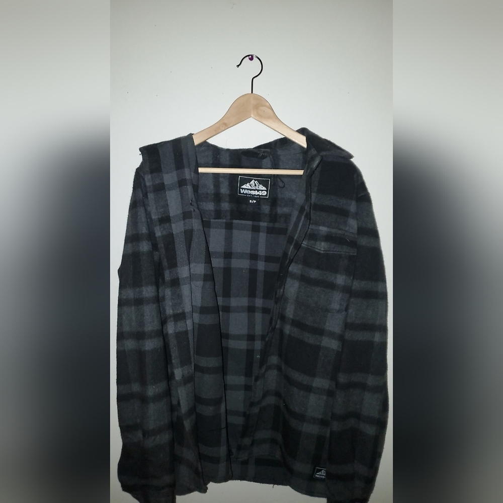 Black and Gray Lightweight Plaid Hooded Jacket